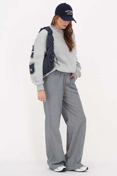 Blue and white striped pants with elastic band | My Jewellery