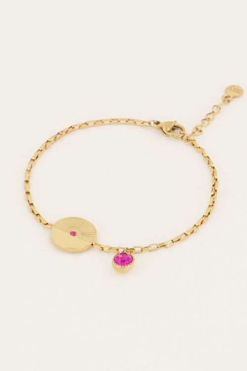 MOOD armband met bedel & roze steen