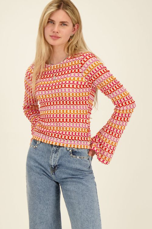 Multikleur top met crochet flared mouwen My jewellery
