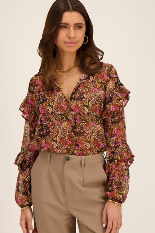 Multikleur blouse met paisley print & ruffles | My Jewellery