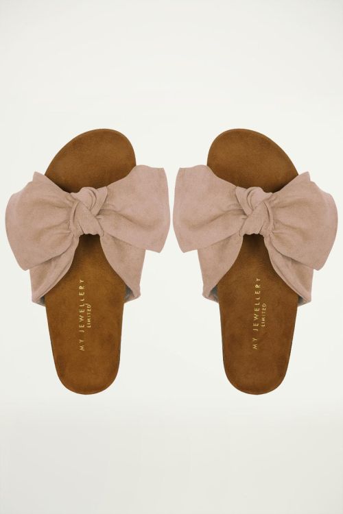 nude suedine sandalen met strik, sandaaltjes