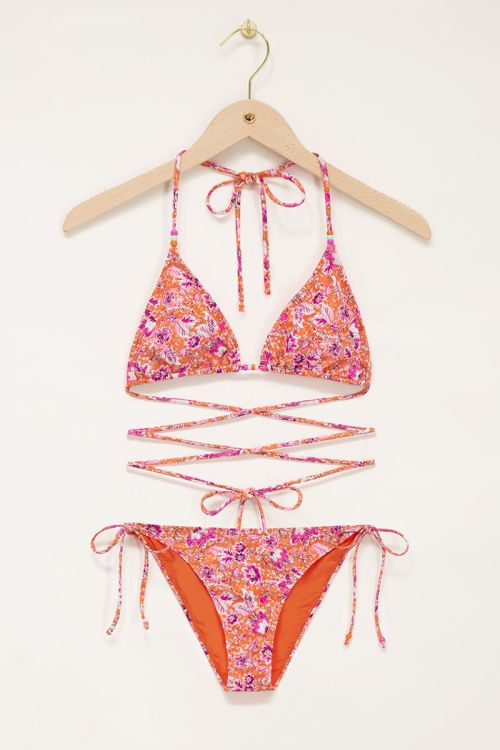 Off White Triangel Bikini Set mit Blumenprint