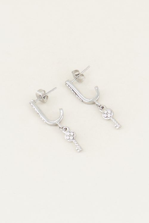 Drop earrings with key & white rhinestones | rhinestone earrings My Jewellery