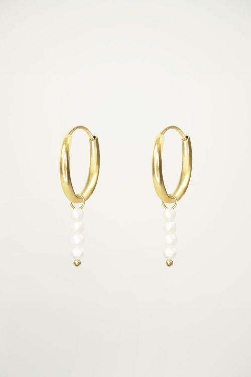 Hoop earrings with rod and pearls, pearl earrings