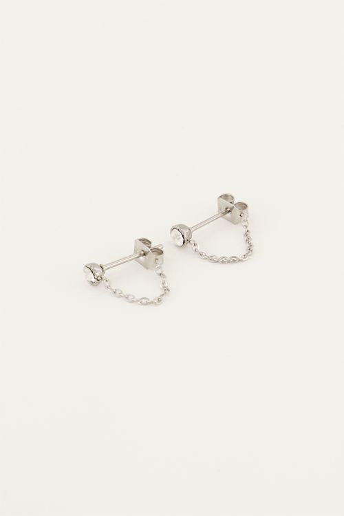 Oorbellen met ketting & steentje