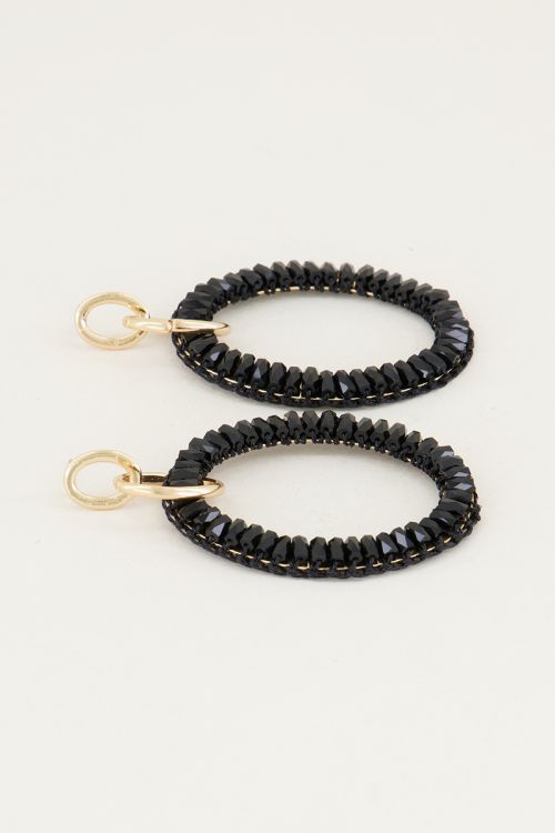 Oorhangers ringen en zwarte kralen | Oorbellen zwart My Jewellery