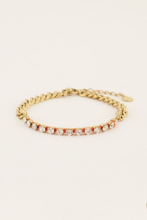 Oranje schakelarmband met transparante stenen | My Jewellery