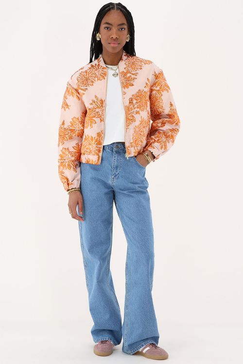 Orange jacquard bomber with floral details | My Jewellery