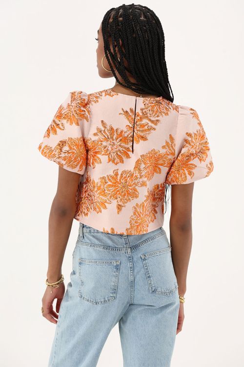 Orange jacquard top with floral details | My Jewellery