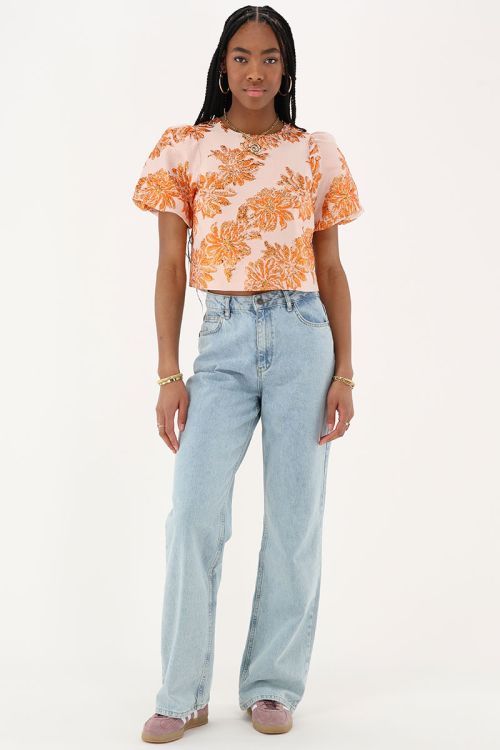 Orange jacquard top with floral details | My Jewellery