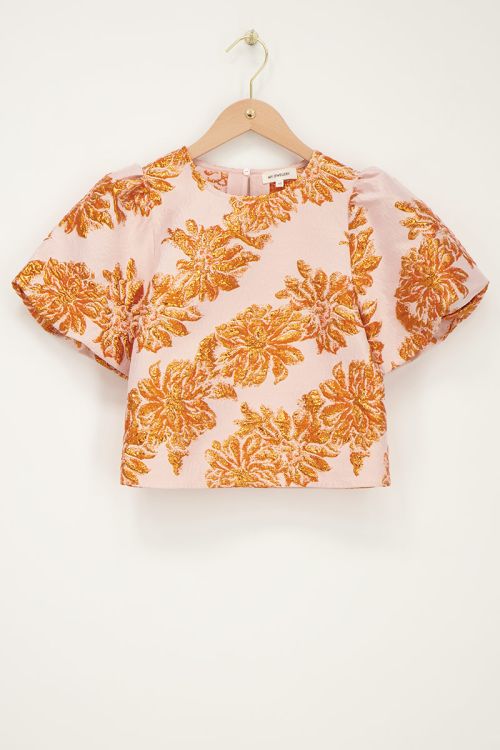 Orange jacquard top with floral details | My Jewellery