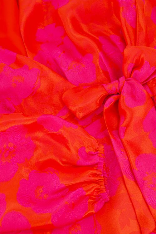 Orange jacquard wrap dress with pink flowers | My Jewellery
