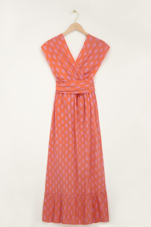 Oranje multiway wikkel maxi jurk met print