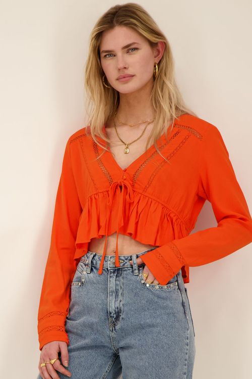 Orange top with lace straps & bow detail | My Jewellery