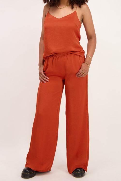 Oranje broek satijnen look| Broeken | My Jewellery