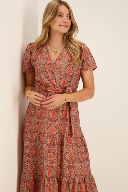 Oranje midi jurk met oriental print | My Jewellery