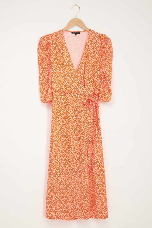orange midi wrap dress