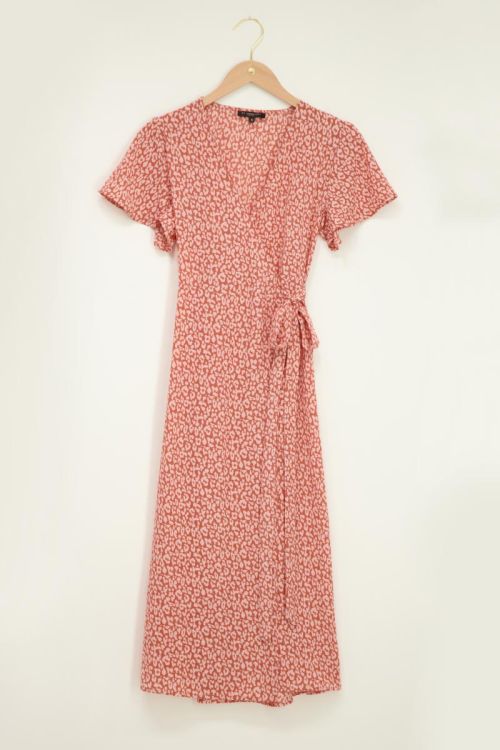 Oranje midi wikkeljurk met animal print