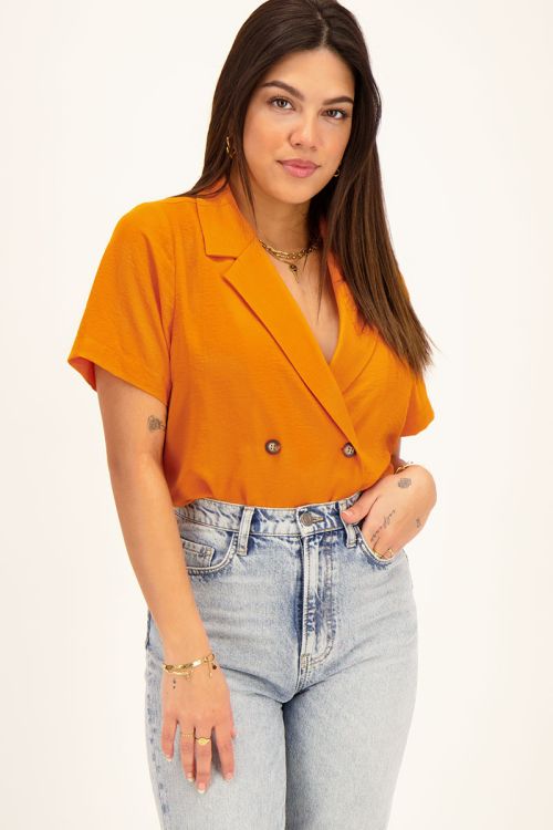 Oranje blouse met dubbele knoop | My Jewellery