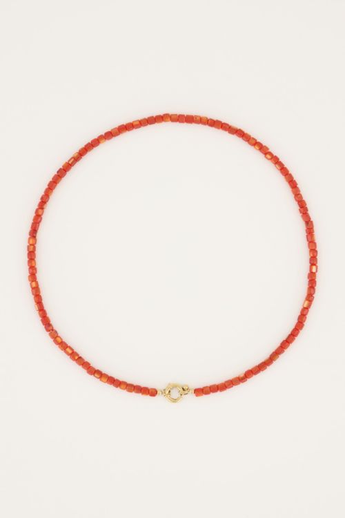 Oranje kralenketting met slotje