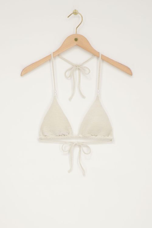 Gold-white striped triangle bikini top with pearls | My Jewellery