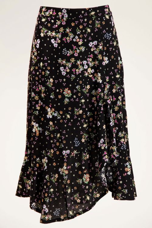 Zwarte midi rok met bloemen | My Jewellery