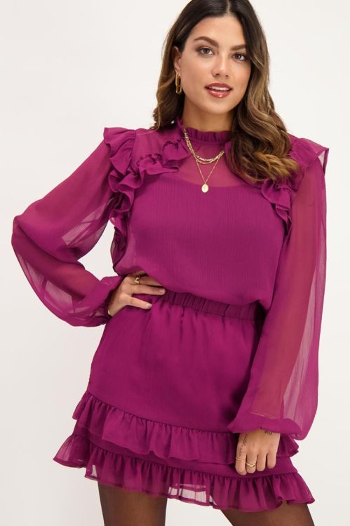 Paarse doorschijnende blouse met ruffles | My Jewellery