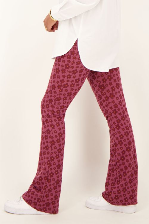 Purple floral print flared trousers 
