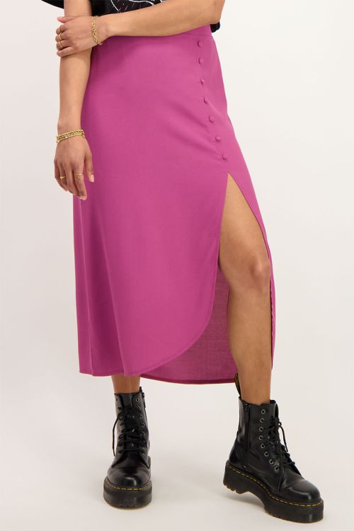 Donkerroze midi rok met knoopjes | My Jewellery