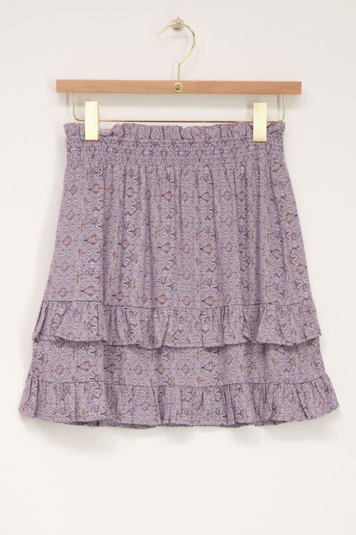 Paarse ruffle rok met grafische print | My Jewellery