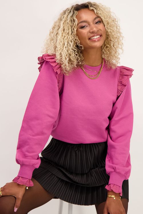 Purple sweater with lace shoulder detailing | My Jewellery