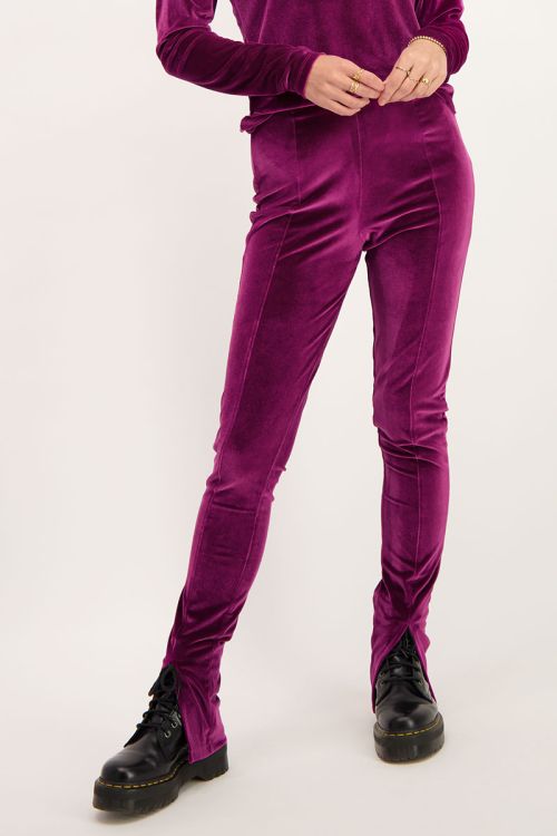Paarse velvet legging met split | Broek | My Jewellery
