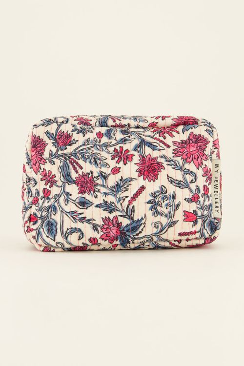 Pale pink toiletry bag with floral print | My Jewellery