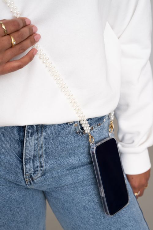 Phone lanyard with small faux pearls