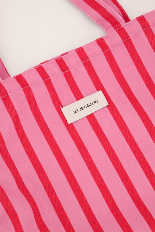 Pink &amp; red striped shopper with ruffle