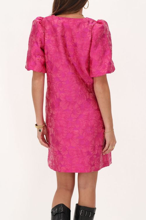 Pink dress with jacquard & puff sleeves | My Jewellery