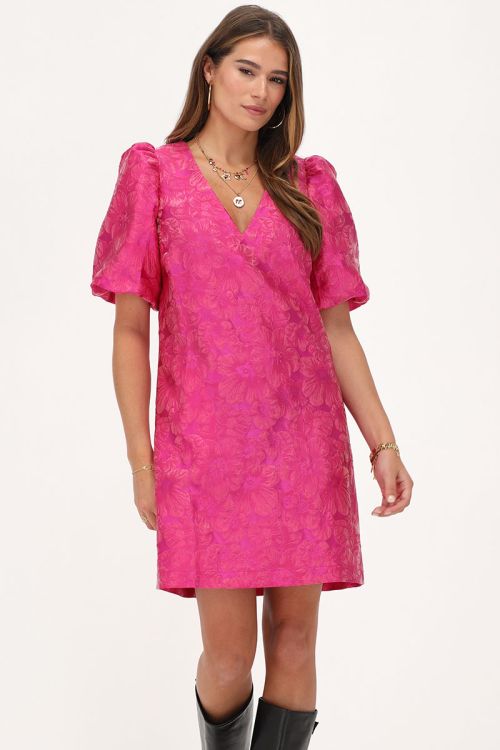 Pink dress with jacquard & puff sleeves | My Jewellery