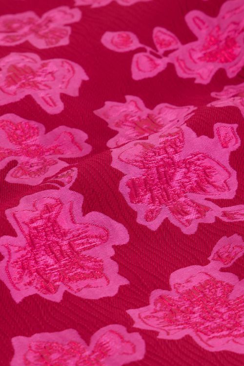 Pink floral jacquard top with puff sleeves | My Jewellery