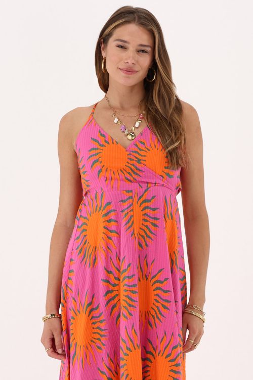 Pink maxi dress with solar print | My Jewellery