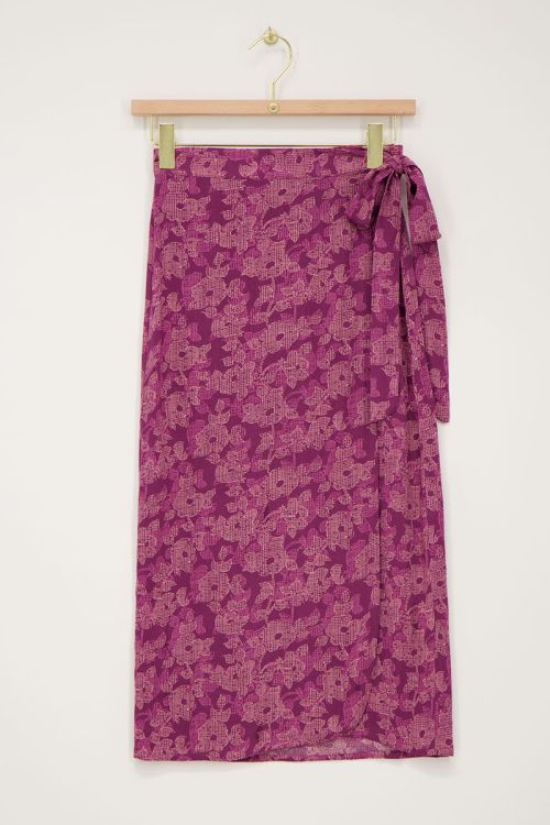 Pink midi wrap skirt with flower print | My Jewellery