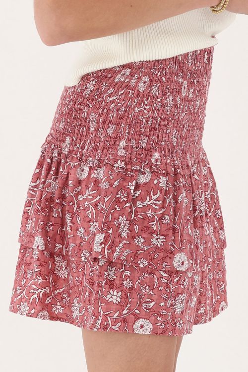 Pink skirt with smock & floral print | My Jewellery