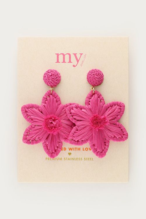 Pink statement earrings with raffia flower | My Jewellery