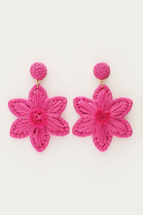 Pink statement earrings with raffia flower | My Jewellery
