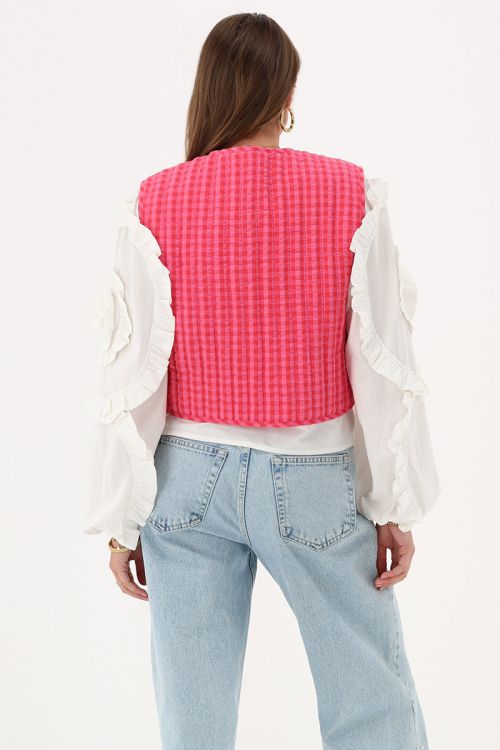 Pink striped gilet with bows & heart shaped pockets | My Jewellery