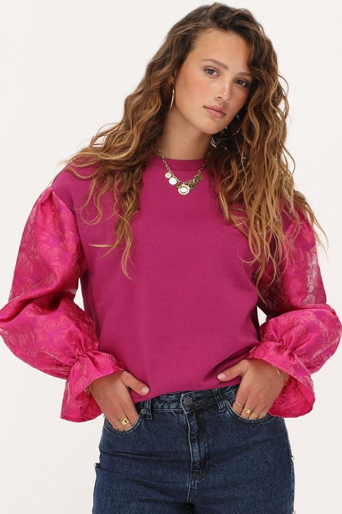 Pink sweater with jacquard sleeves | My Jewellery