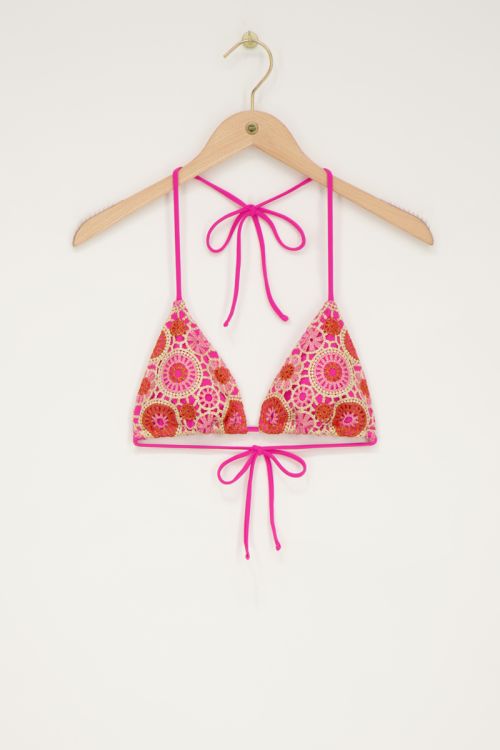 Pinkes Bikini-Oberteil Triangel mit Häkelung