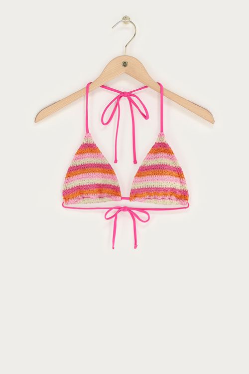 Pinker Crochet Triangel-Bikini Oberteil mit Streifen