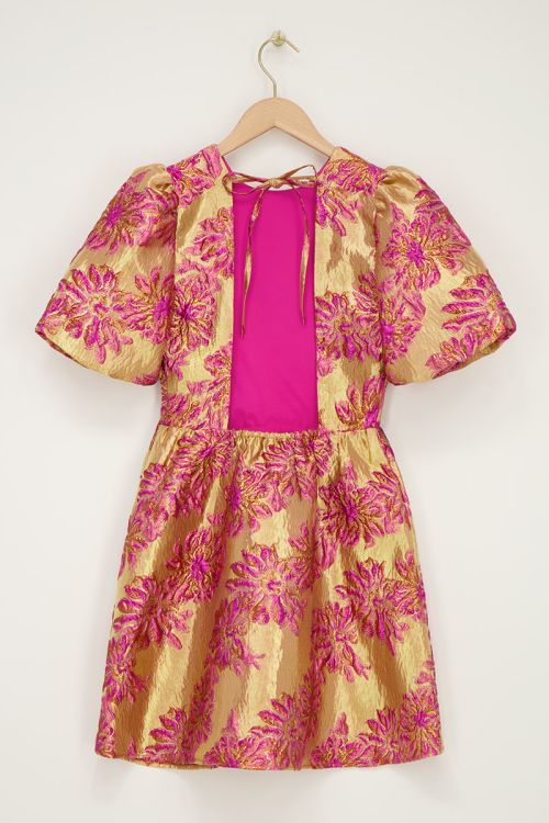 Pink jacquard dress with an open back | My Jewellery