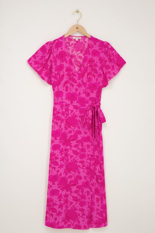 pink midi wrap dress with flower print | My Jewellery