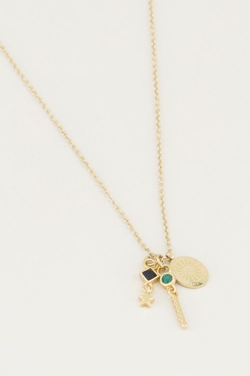 Ketting black onyx & malachite, ketting met edelsteentjes